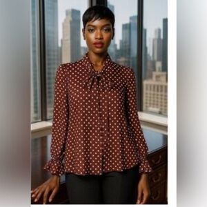NWT Abbott Elementary Polka Dot Blouse - Brown size 2X 🌺🌸🌹 BG 08